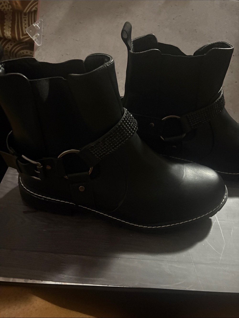 City Chic Black Ankle Booties with Studded Strap & Ring Detail